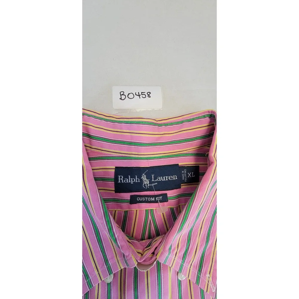 Ralph Lauren Custom Fit Pink Stripe Button‎ Down Shirt Men's XL Long Sleeve